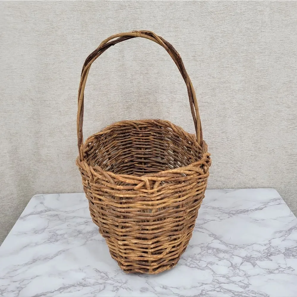 Rustic Woven Basket with Handle Vintage